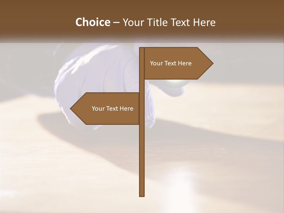 A Person Holding A Flashlight On Top Of A Wooden Table PowerPoint Template