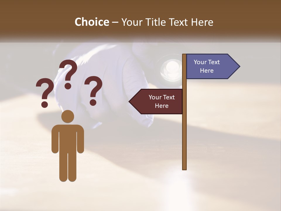 A Person Holding A Flashlight On Top Of A Wooden Table PowerPoint Template