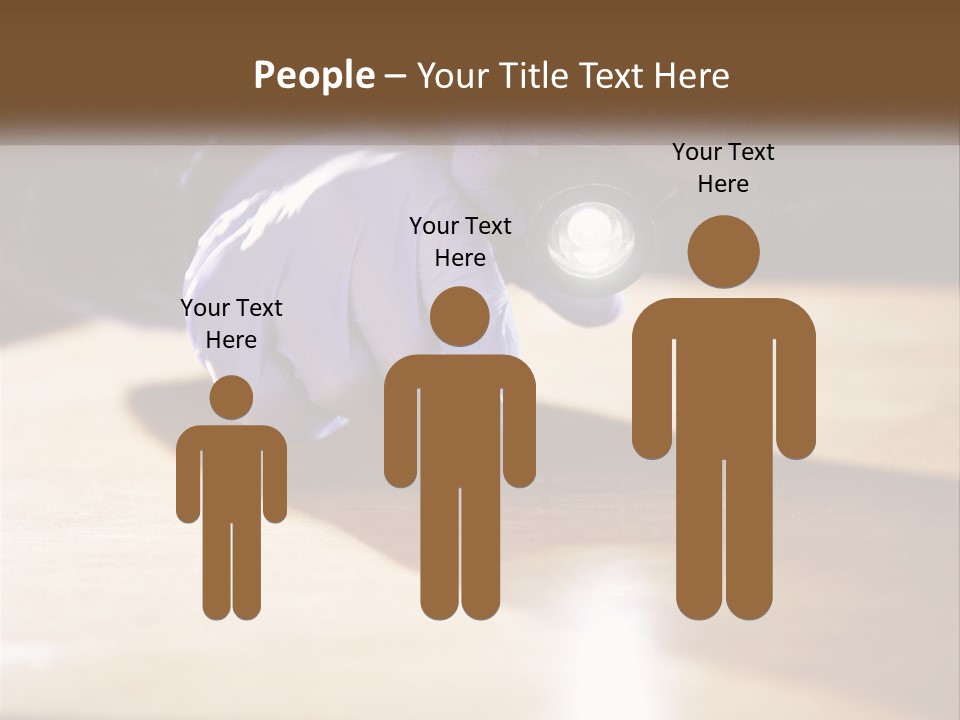 A Person Holding A Flashlight On Top Of A Wooden Table PowerPoint Template