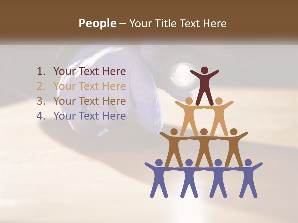 A Person Holding A Flashlight On Top Of A Wooden Table PowerPoint Template