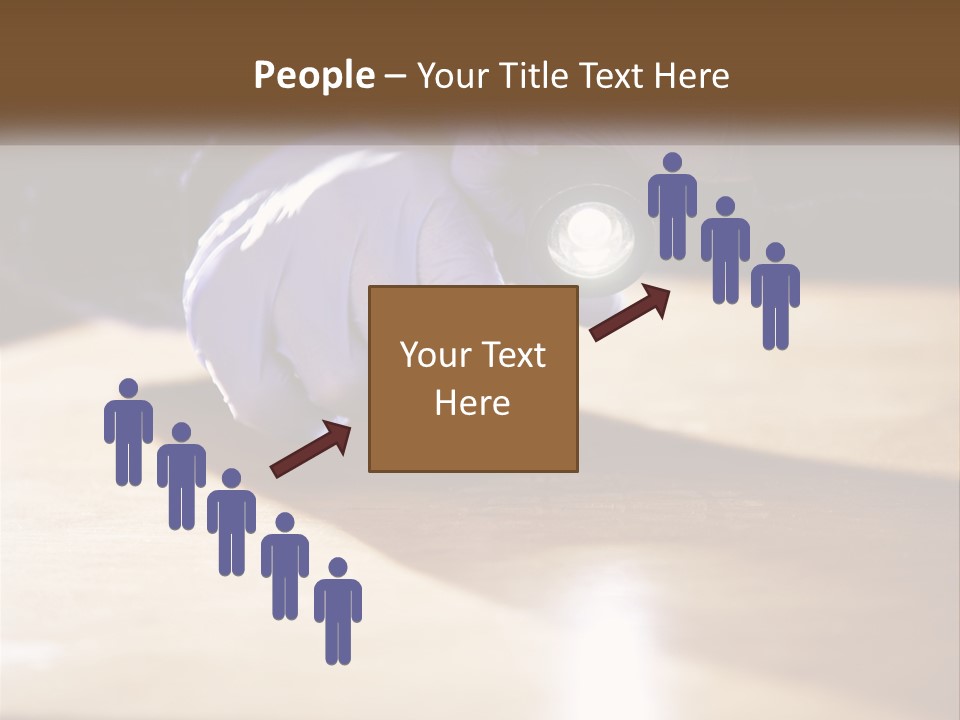 A Person Holding A Flashlight On Top Of A Wooden Table PowerPoint Template