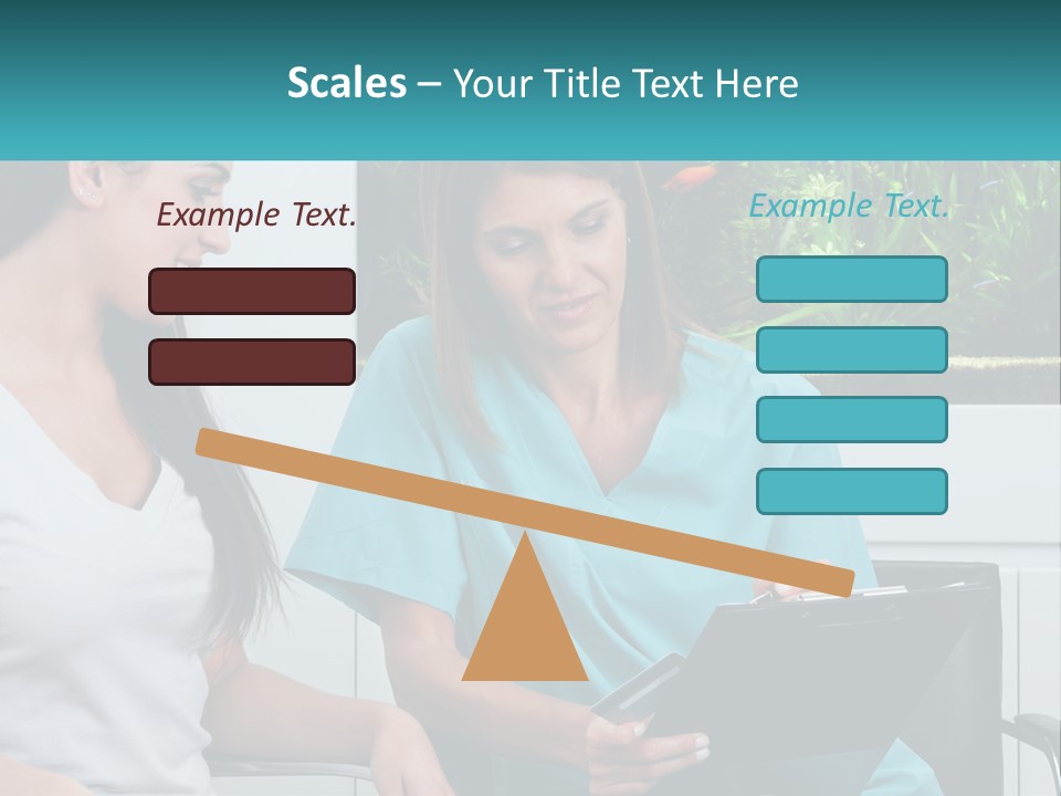 Two Women In Scrubs Are Looking At A Clipboard PowerPoint Template