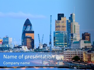 A Picture Of A City Skyline With A Bridge In The Foreground PowerPoint Template