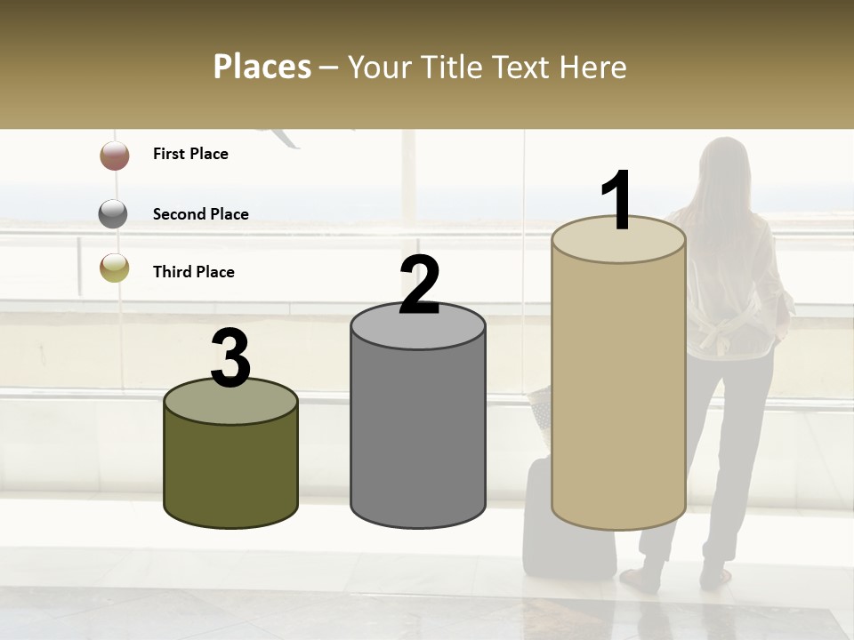 A Woman Standing In Front Of A Window With A Luggage Bag PowerPoint Template