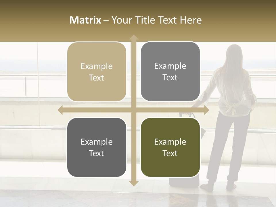 A Woman Standing In Front Of A Window With A Luggage Bag PowerPoint Template