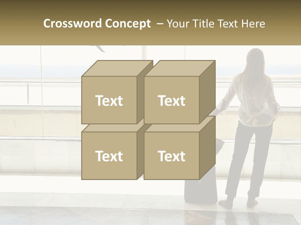 A Woman Standing In Front Of A Window With A Luggage Bag PowerPoint Template