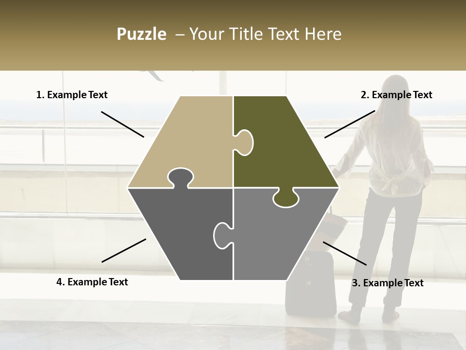 A Woman Standing In Front Of A Window With A Luggage Bag PowerPoint Template