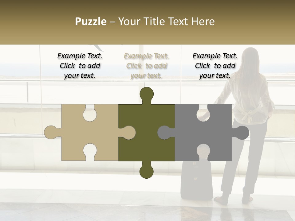 A Woman Standing In Front Of A Window With A Luggage Bag PowerPoint Template