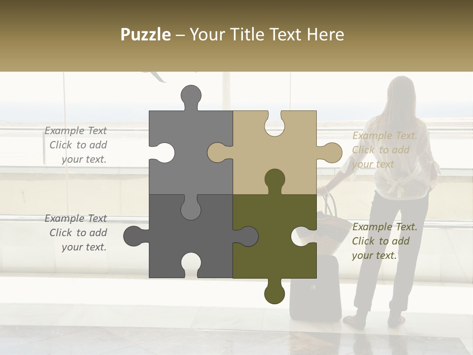 A Woman Standing In Front Of A Window With A Luggage Bag PowerPoint Template