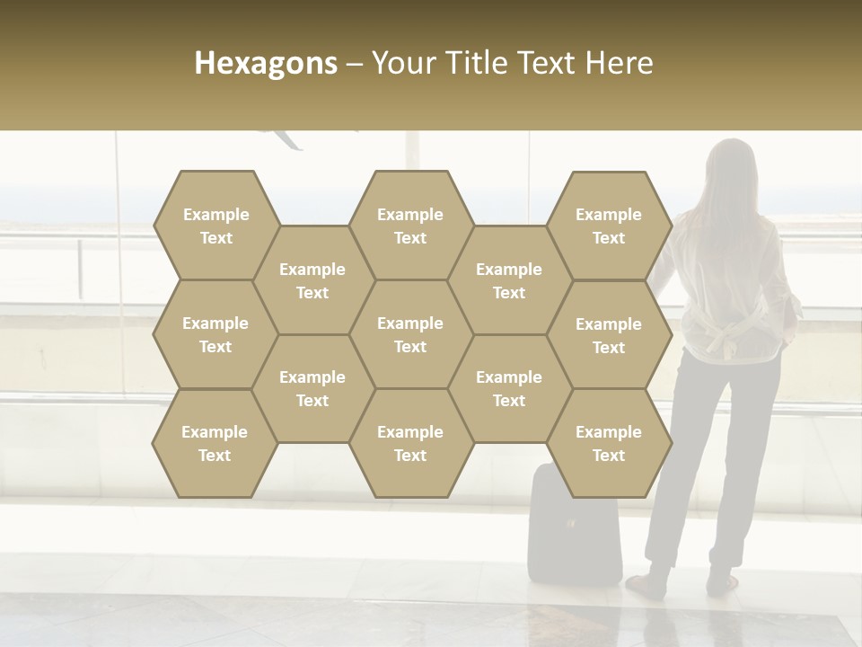 A Woman Standing In Front Of A Window With A Luggage Bag PowerPoint Template