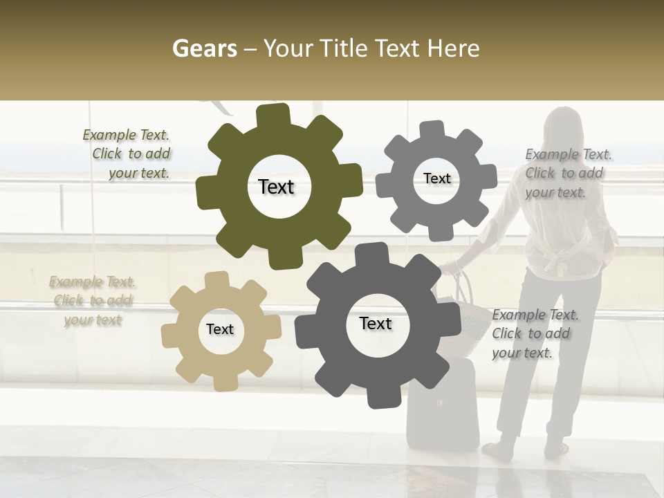 A Woman Standing In Front Of A Window With A Luggage Bag PowerPoint Template