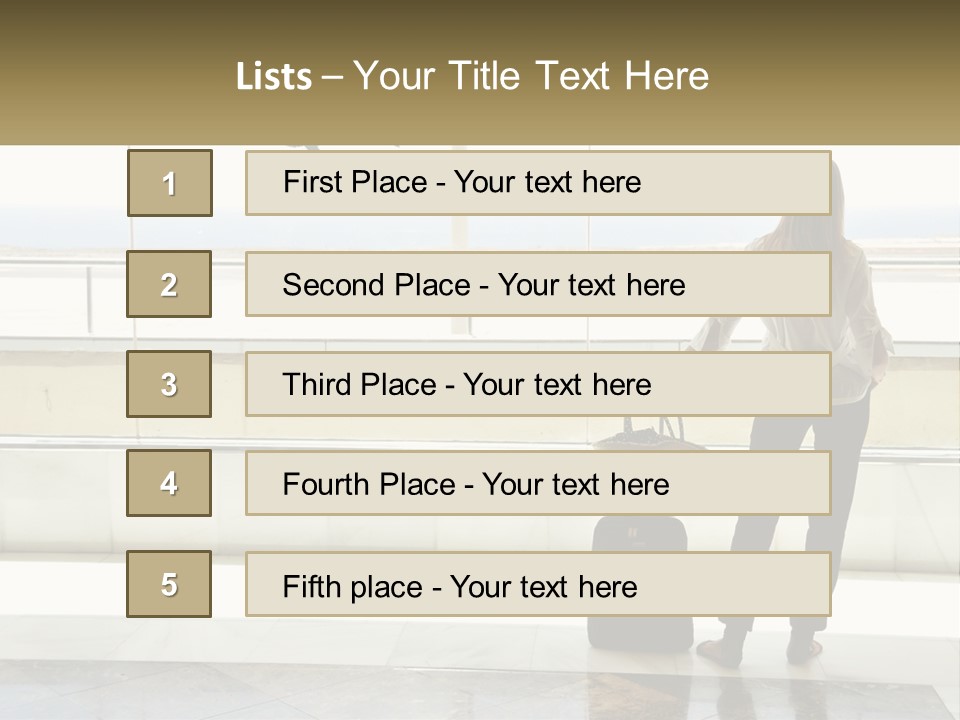 A Woman Standing In Front Of A Window With A Luggage Bag PowerPoint Template