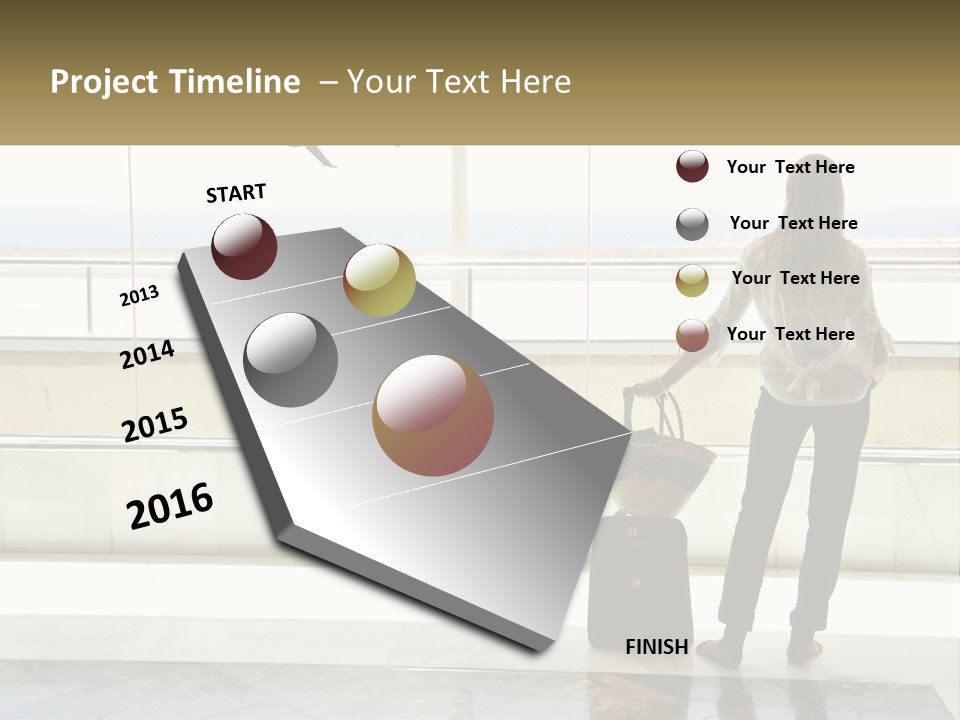 A Woman Standing In Front Of A Window With A Luggage Bag PowerPoint Template