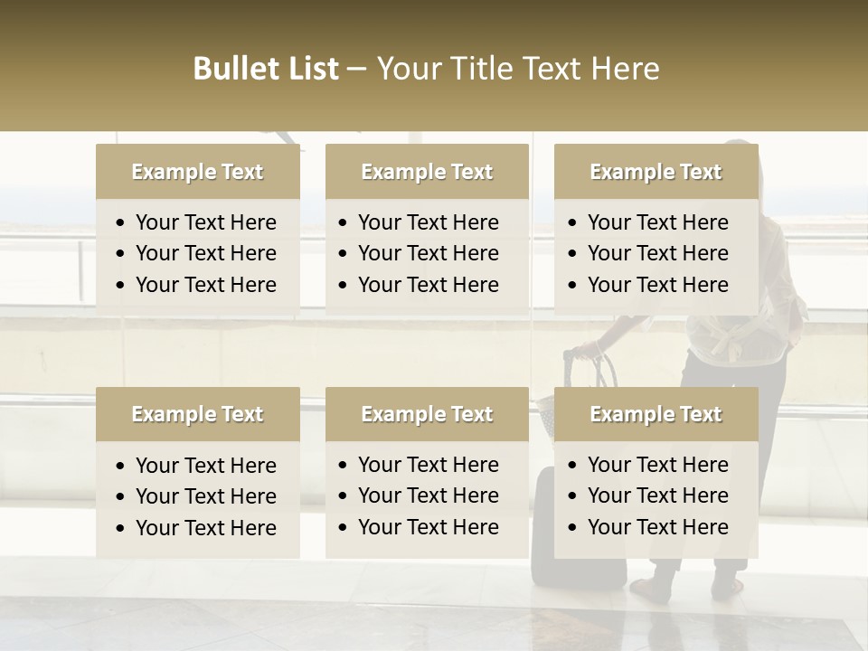 A Woman Standing In Front Of A Window With A Luggage Bag PowerPoint Template