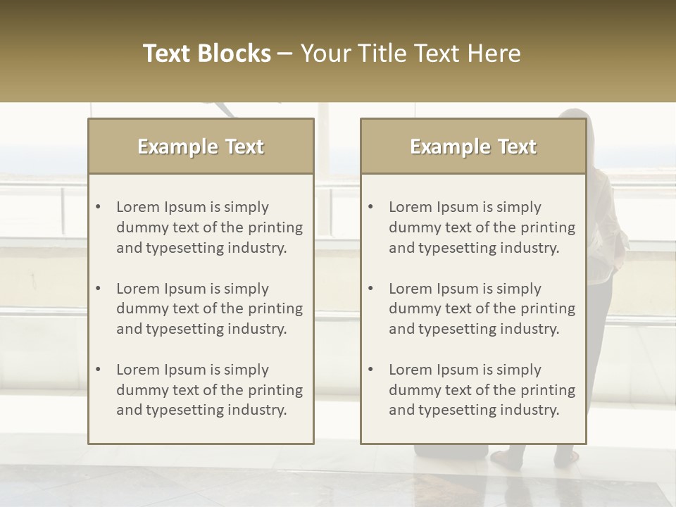 A Woman Standing In Front Of A Window With A Luggage Bag PowerPoint Template