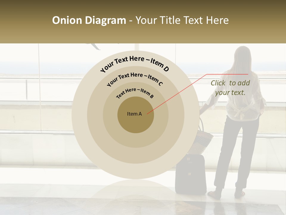 A Woman Standing In Front Of A Window With A Luggage Bag PowerPoint Template