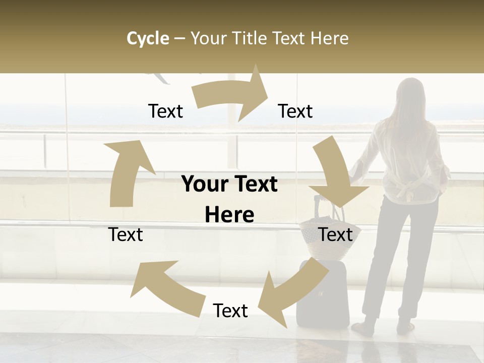 A Woman Standing In Front Of A Window With A Luggage Bag PowerPoint Template