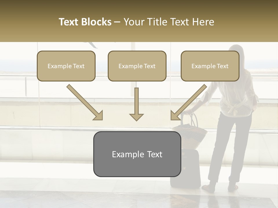 A Woman Standing In Front Of A Window With A Luggage Bag PowerPoint Template