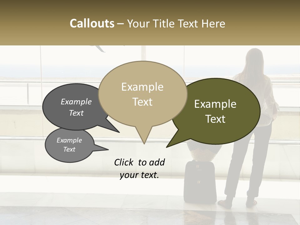 A Woman Standing In Front Of A Window With A Luggage Bag PowerPoint Template