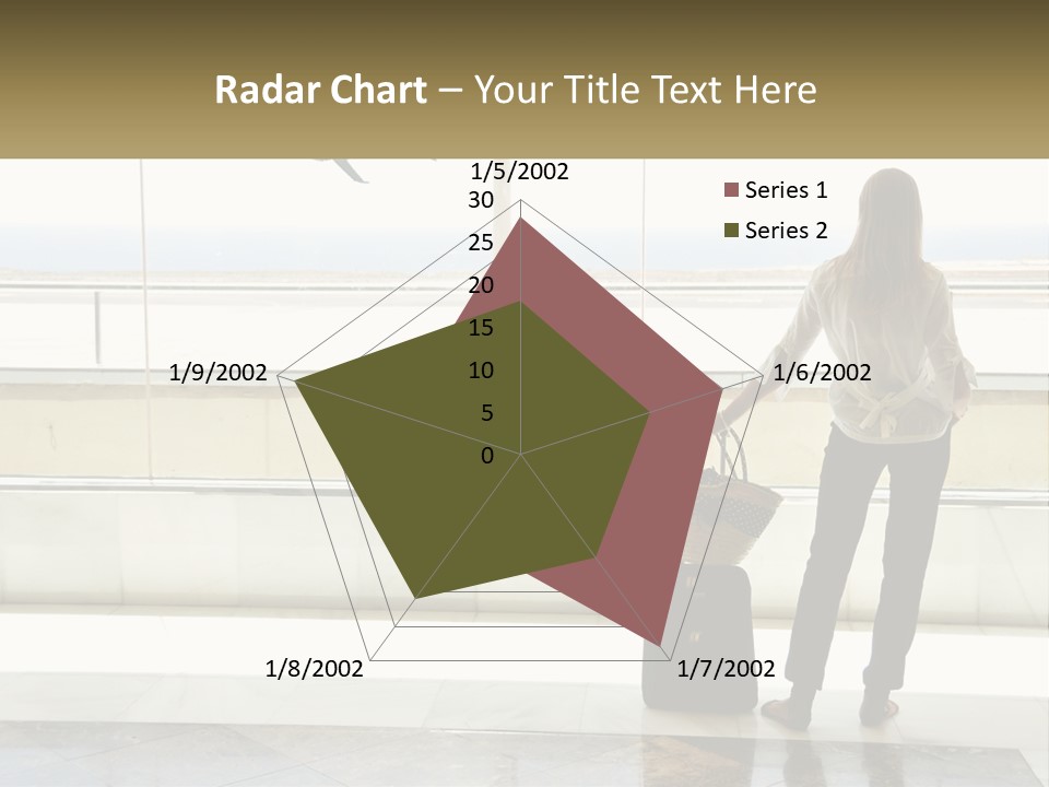 A Woman Standing In Front Of A Window With A Luggage Bag PowerPoint Template