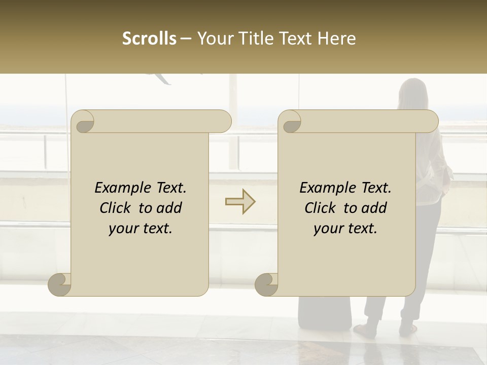 A Woman Standing In Front Of A Window With A Luggage Bag PowerPoint Template