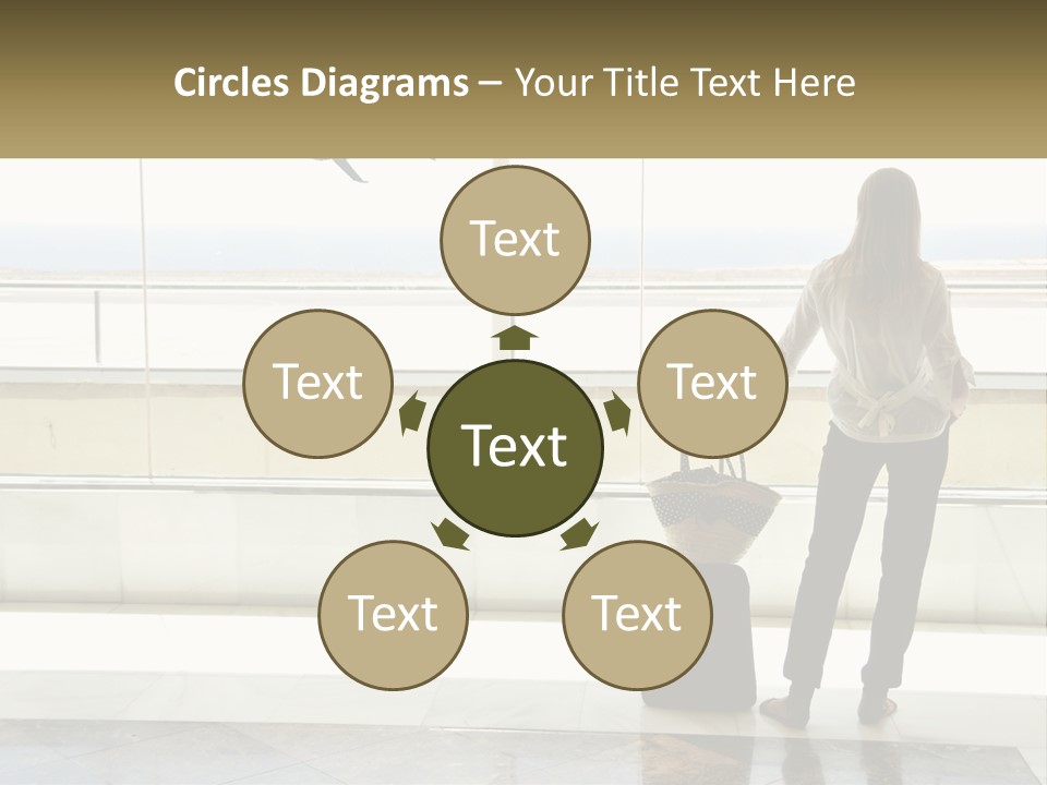 A Woman Standing In Front Of A Window With A Luggage Bag PowerPoint Template