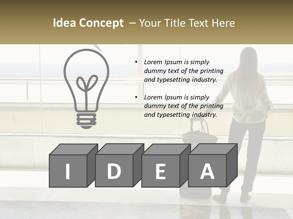 A Woman Standing In Front Of A Window With A Luggage Bag PowerPoint Template