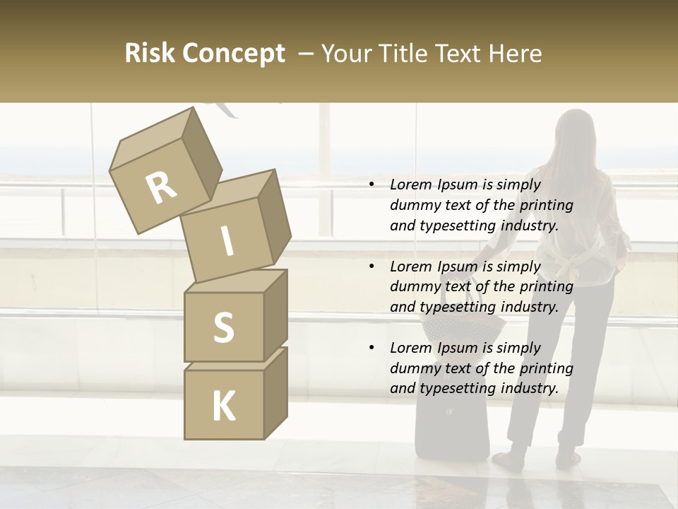 A Woman Standing In Front Of A Window With A Luggage Bag PowerPoint Template