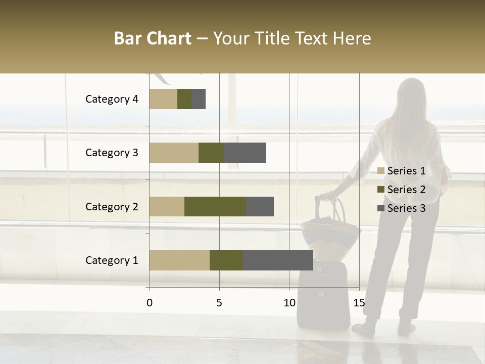 A Woman Standing In Front Of A Window With A Luggage Bag PowerPoint Template