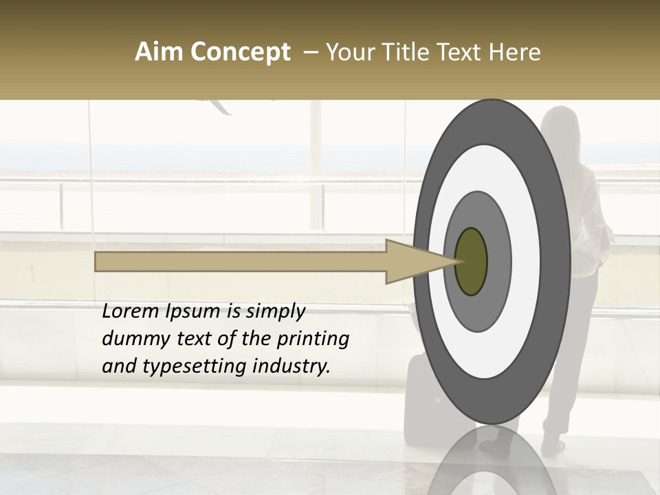 A Woman Standing In Front Of A Window With A Luggage Bag PowerPoint Template