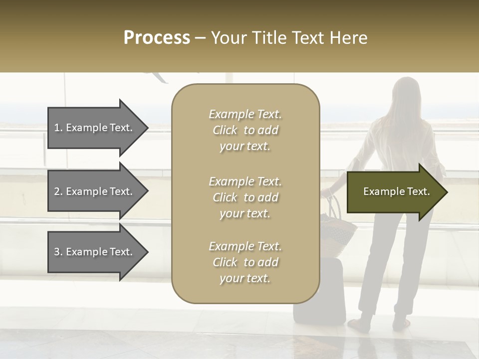 A Woman Standing In Front Of A Window With A Luggage Bag PowerPoint Template