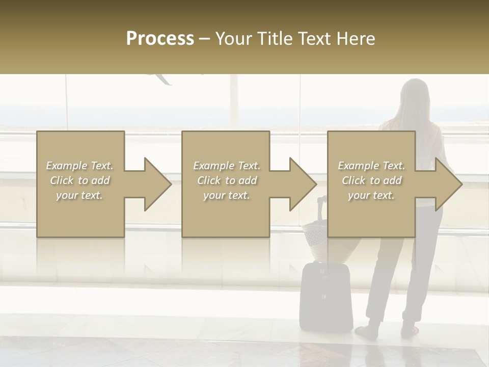 A Woman Standing In Front Of A Window With A Luggage Bag PowerPoint Template