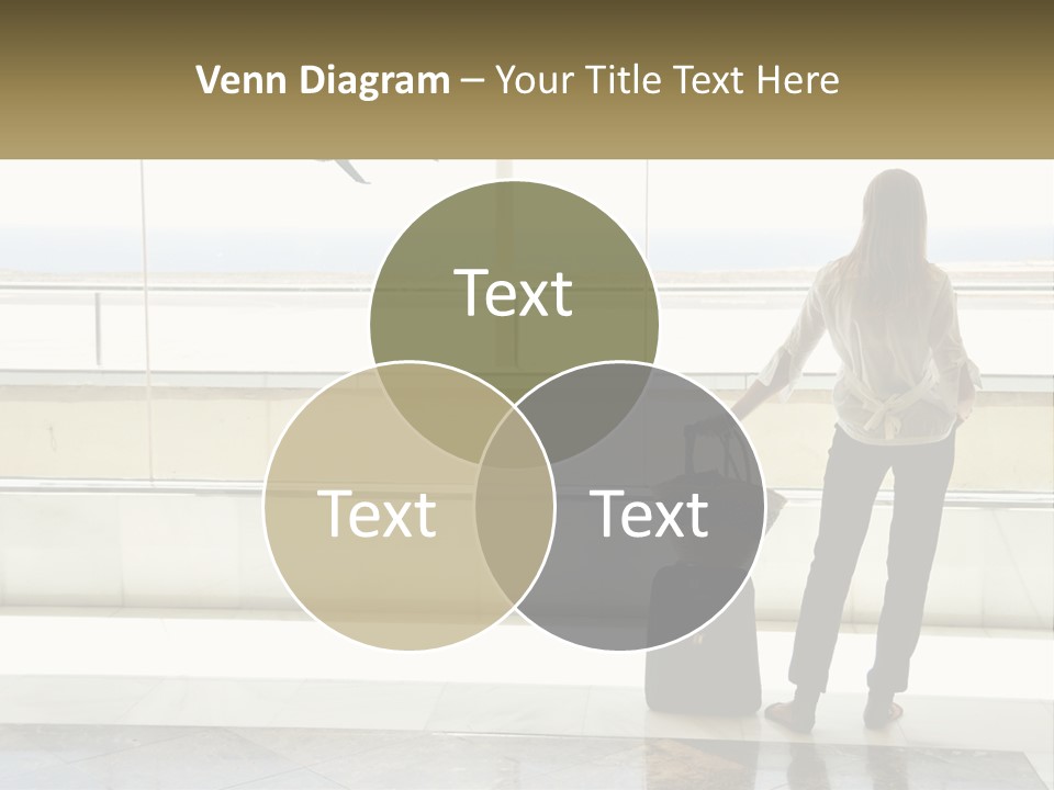 A Woman Standing In Front Of A Window With A Luggage Bag PowerPoint Template