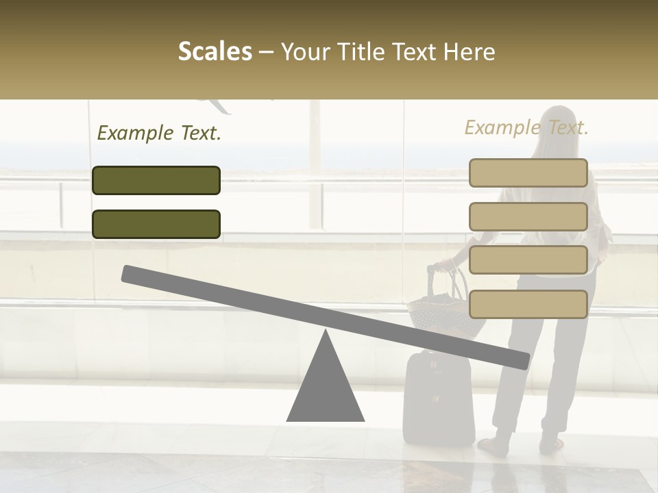 A Woman Standing In Front Of A Window With A Luggage Bag PowerPoint Template