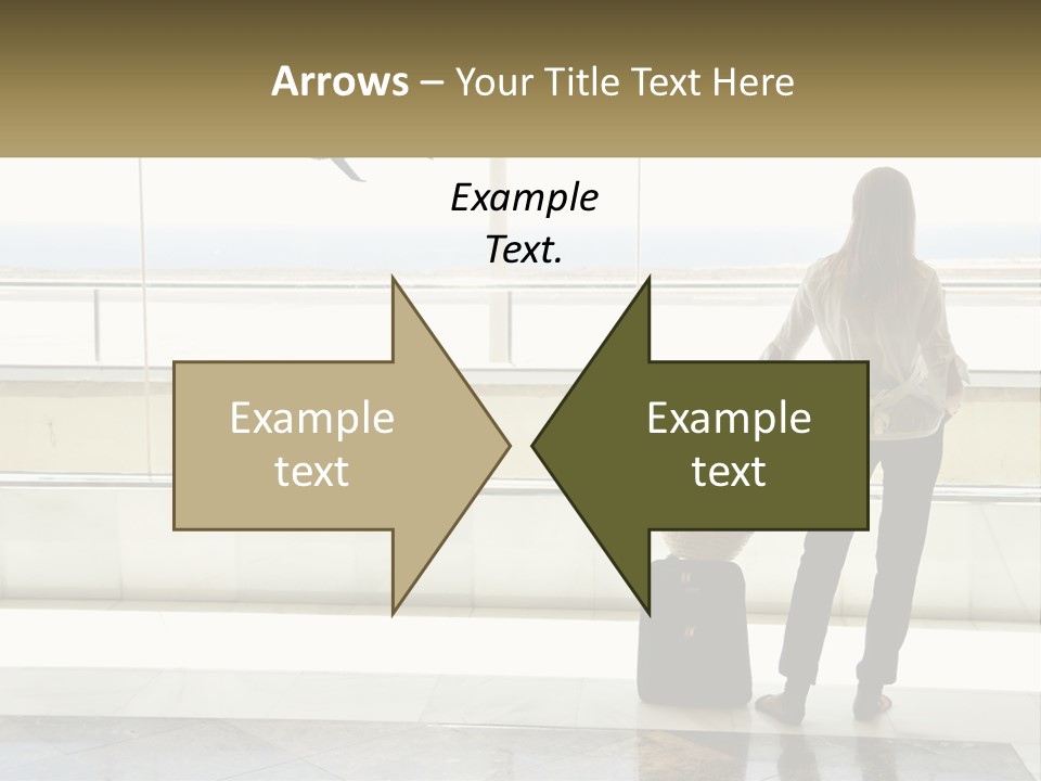 A Woman Standing In Front Of A Window With A Luggage Bag PowerPoint Template
