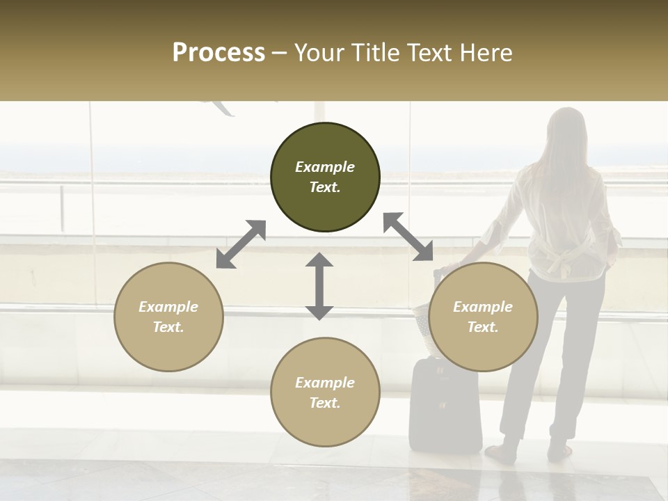A Woman Standing In Front Of A Window With A Luggage Bag PowerPoint Template