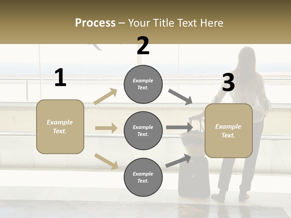 A Woman Standing In Front Of A Window With A Luggage Bag PowerPoint Template