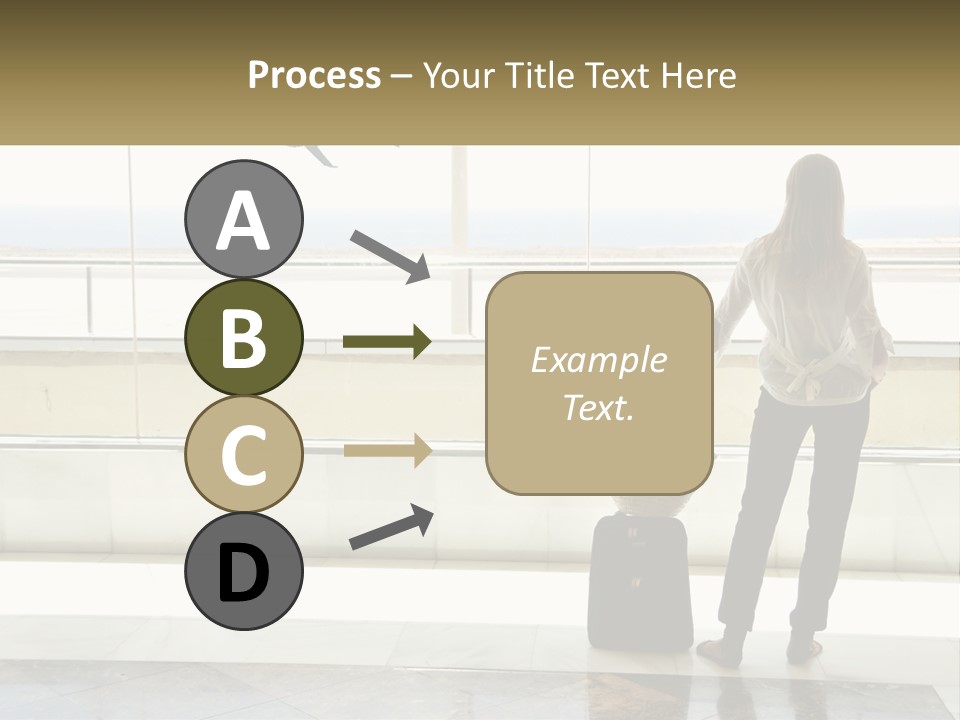 A Woman Standing In Front Of A Window With A Luggage Bag PowerPoint Template