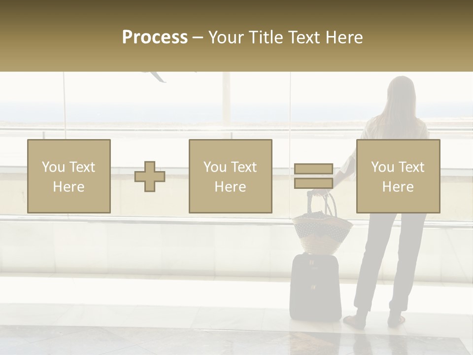 A Woman Standing In Front Of A Window With A Luggage Bag PowerPoint Template