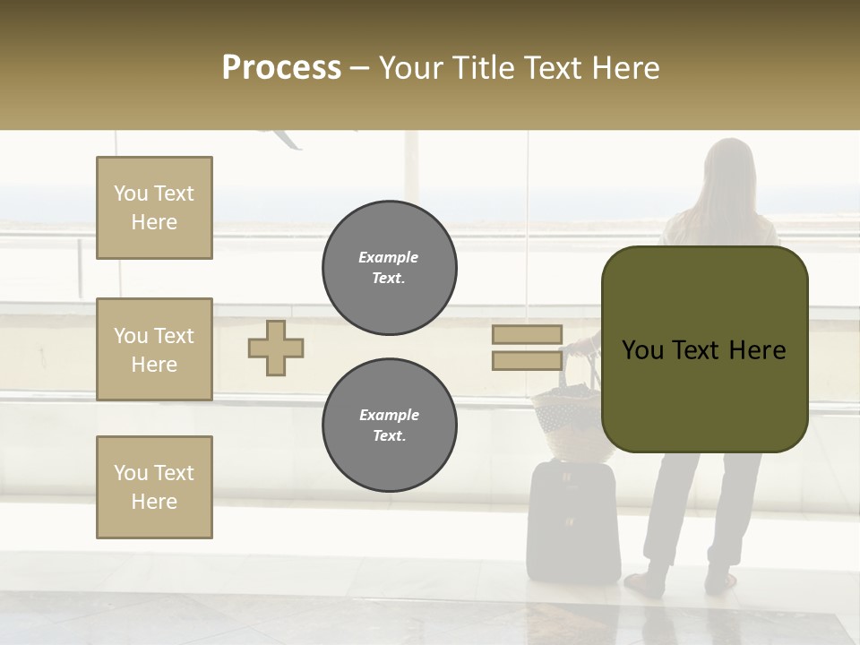 A Woman Standing In Front Of A Window With A Luggage Bag PowerPoint Template