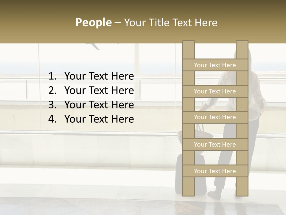 A Woman Standing In Front Of A Window With A Luggage Bag PowerPoint Template