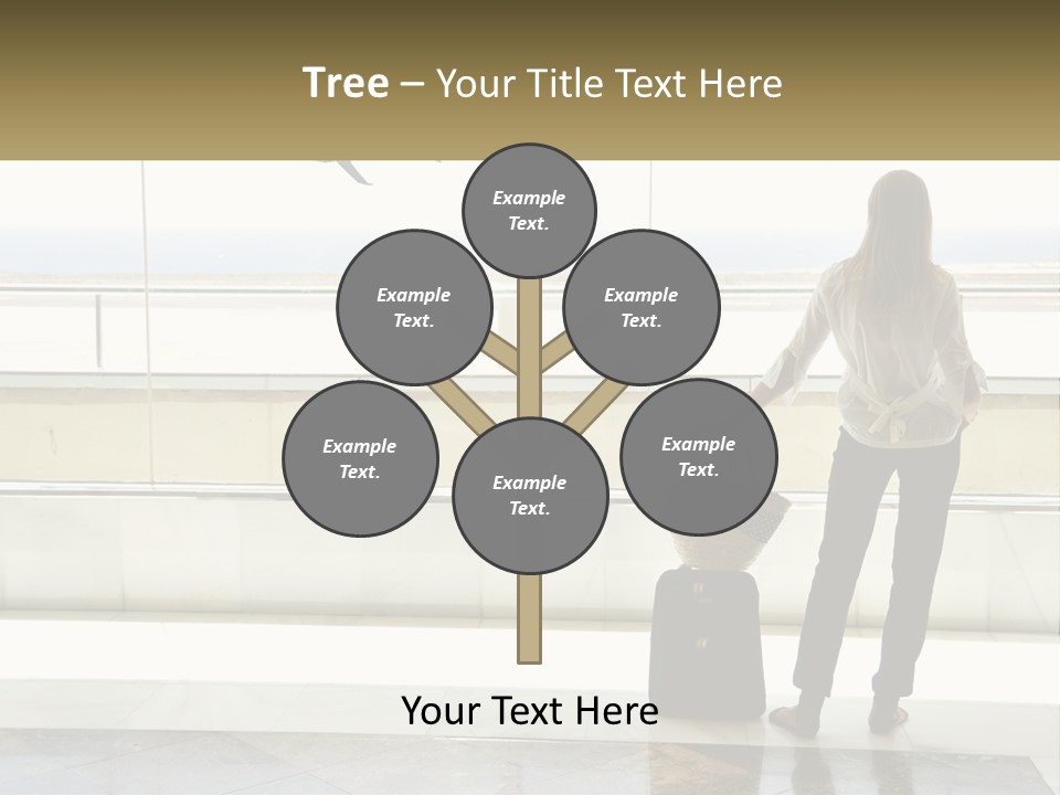 A Woman Standing In Front Of A Window With A Luggage Bag PowerPoint Template