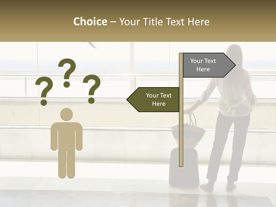 A Woman Standing In Front Of A Window With A Luggage Bag PowerPoint Template