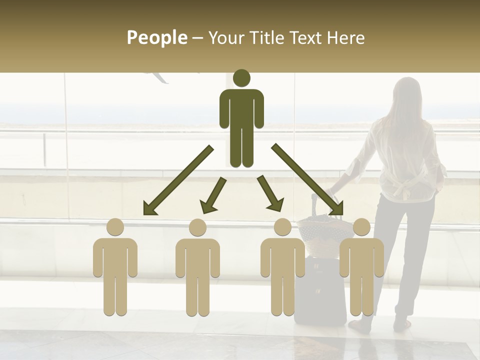 A Woman Standing In Front Of A Window With A Luggage Bag PowerPoint Template