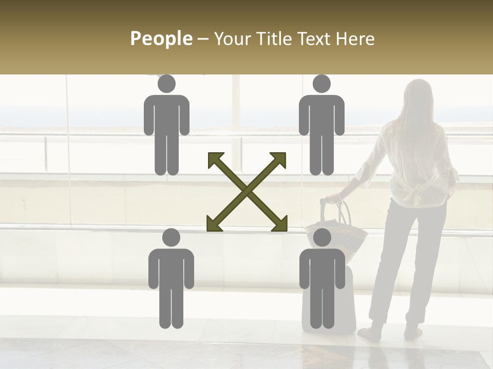 A Woman Standing In Front Of A Window With A Luggage Bag PowerPoint Template