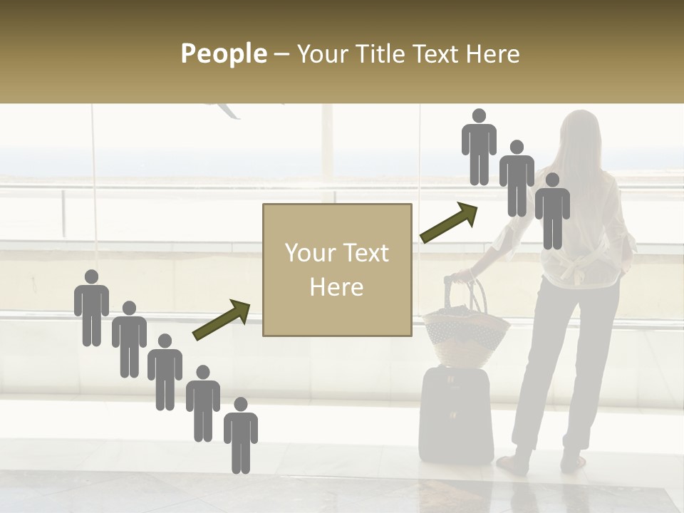 A Woman Standing In Front Of A Window With A Luggage Bag PowerPoint Template