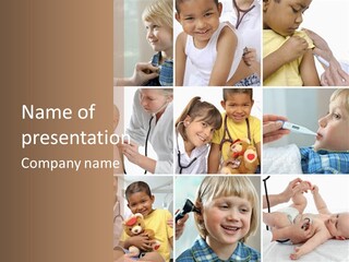 A Collage Of Photos Of Children With A Doctor's Stethoscope PowerPoint Template
