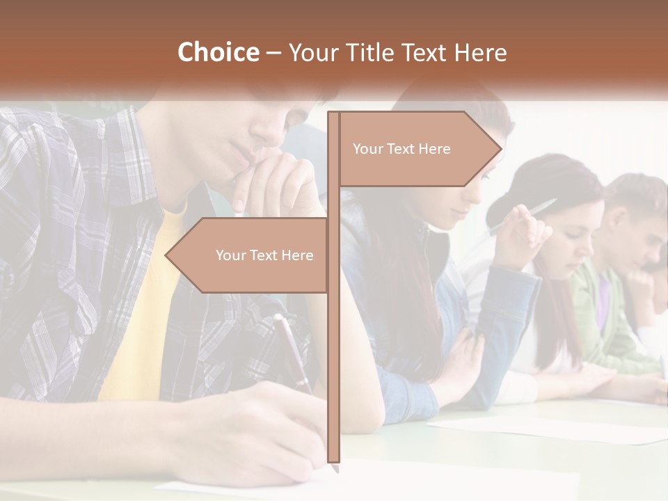 A Group Of People Sitting At A Table Writing PowerPoint Template