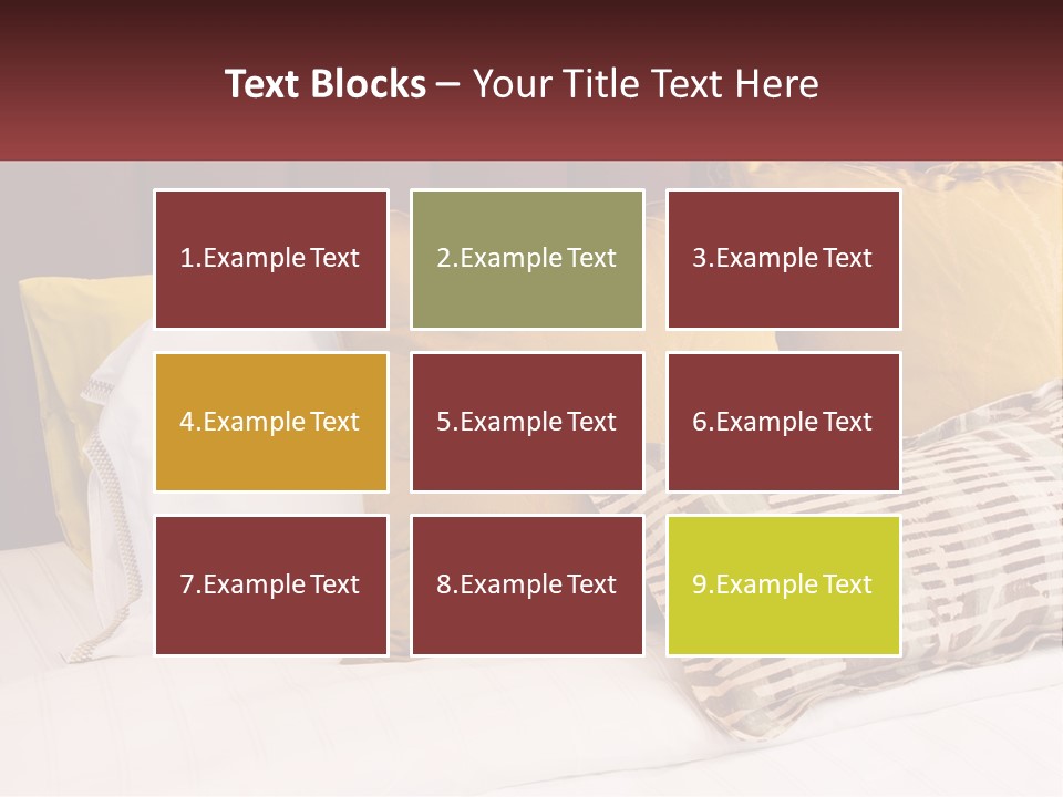 A Bed Topped With Lots Of Pillows Next To A Red Headboard PowerPoint Template