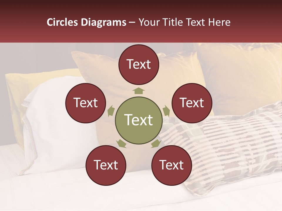 A Bed Topped With Lots Of Pillows Next To A Red Headboard PowerPoint Template